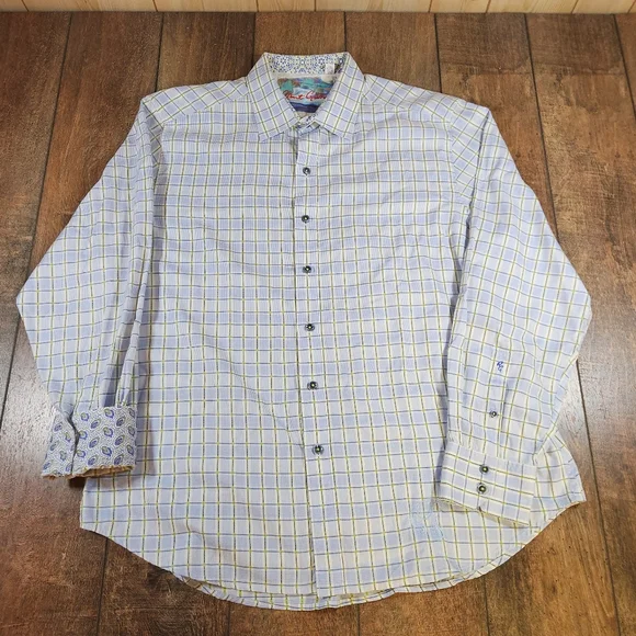 Robert Graham Mens Size 2XL Sport Shirt Checkered Paisley Flip Cuffs Classic Fit - Picture 2 of 13